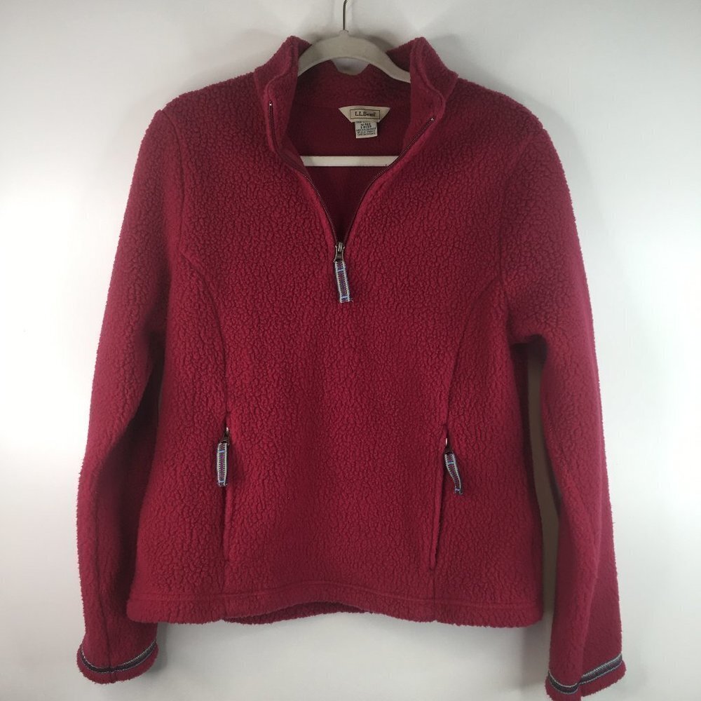 L L Bean Fuzzy 1/4 Zip Pullover Pink Sweater Size M